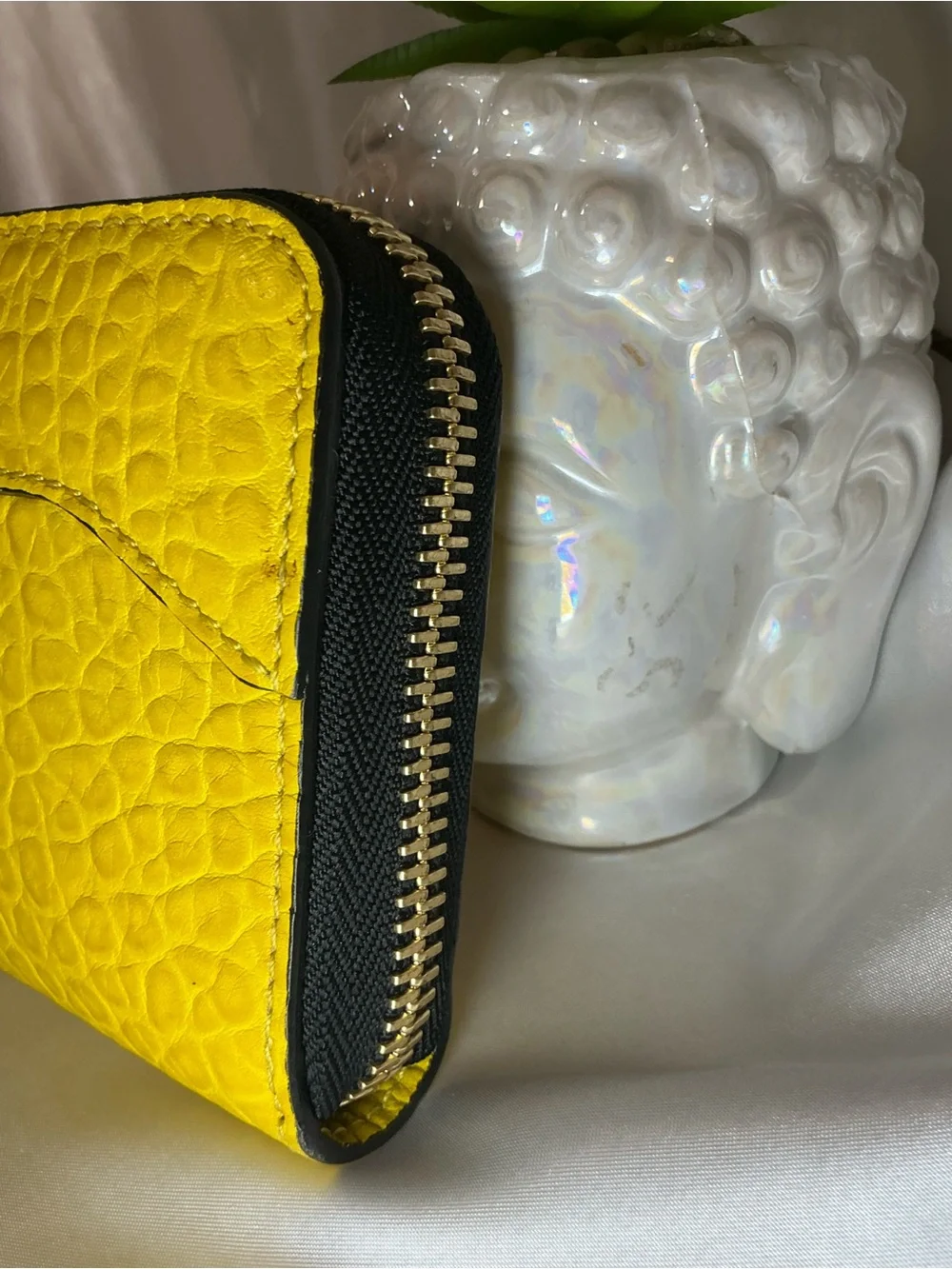 Preloved Burberry Yellow Pebble Leather Zip-Around Wallet Gold Hardware